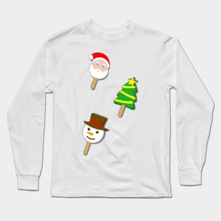 Christmas bubble gum eye ice cream on blue Long Sleeve T-Shirt